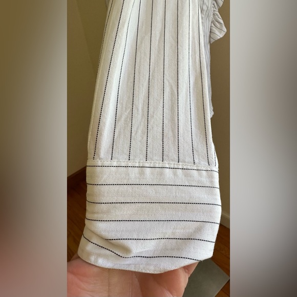 Loft Ann Taylor White With White & Black Stripes Button Down ruffle Blou… - Picture 5 of 12